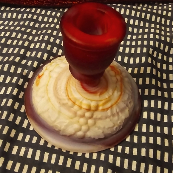 Imperial Glass Red, Cream and Orange Slag Glass Candlestick Holder - End of Days - Picture 5 of 6